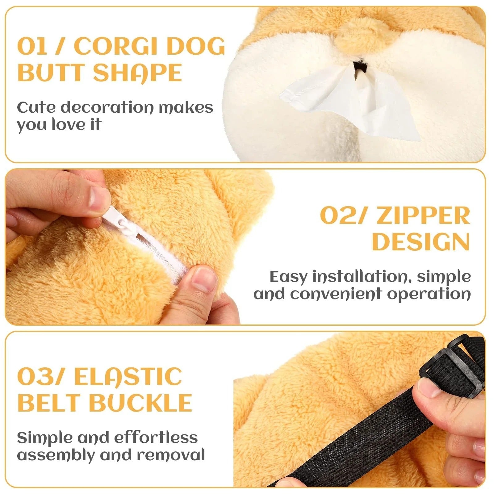 Tissue Box Cover Soft Adorable Corgi Butt Shaped