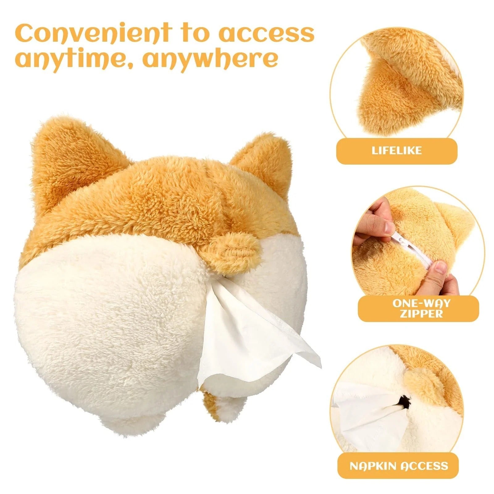 Tissue Box Cover Soft Adorable Corgi Butt Shaped